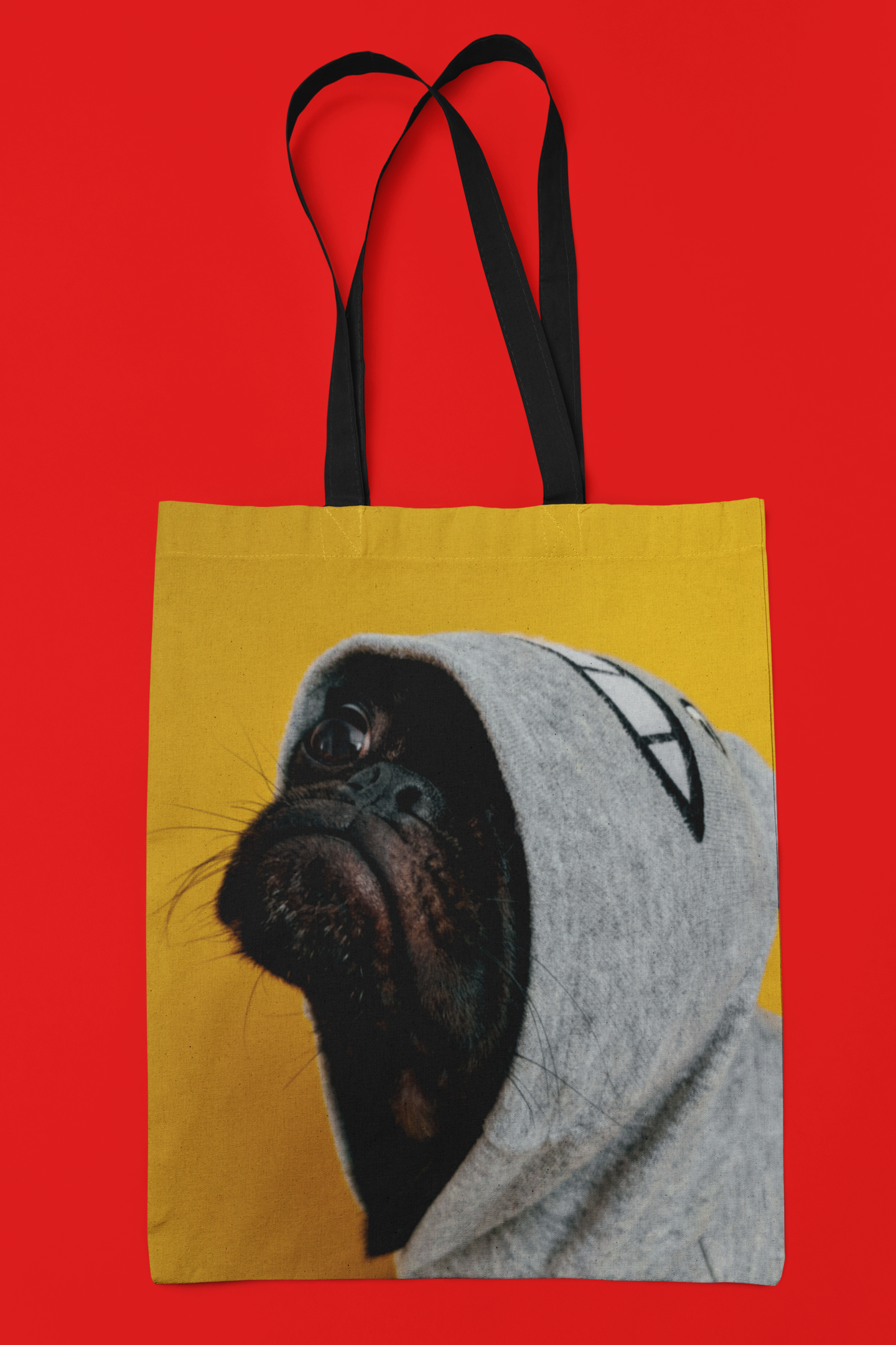 Pug in a Grey Hoodie Tote Bag