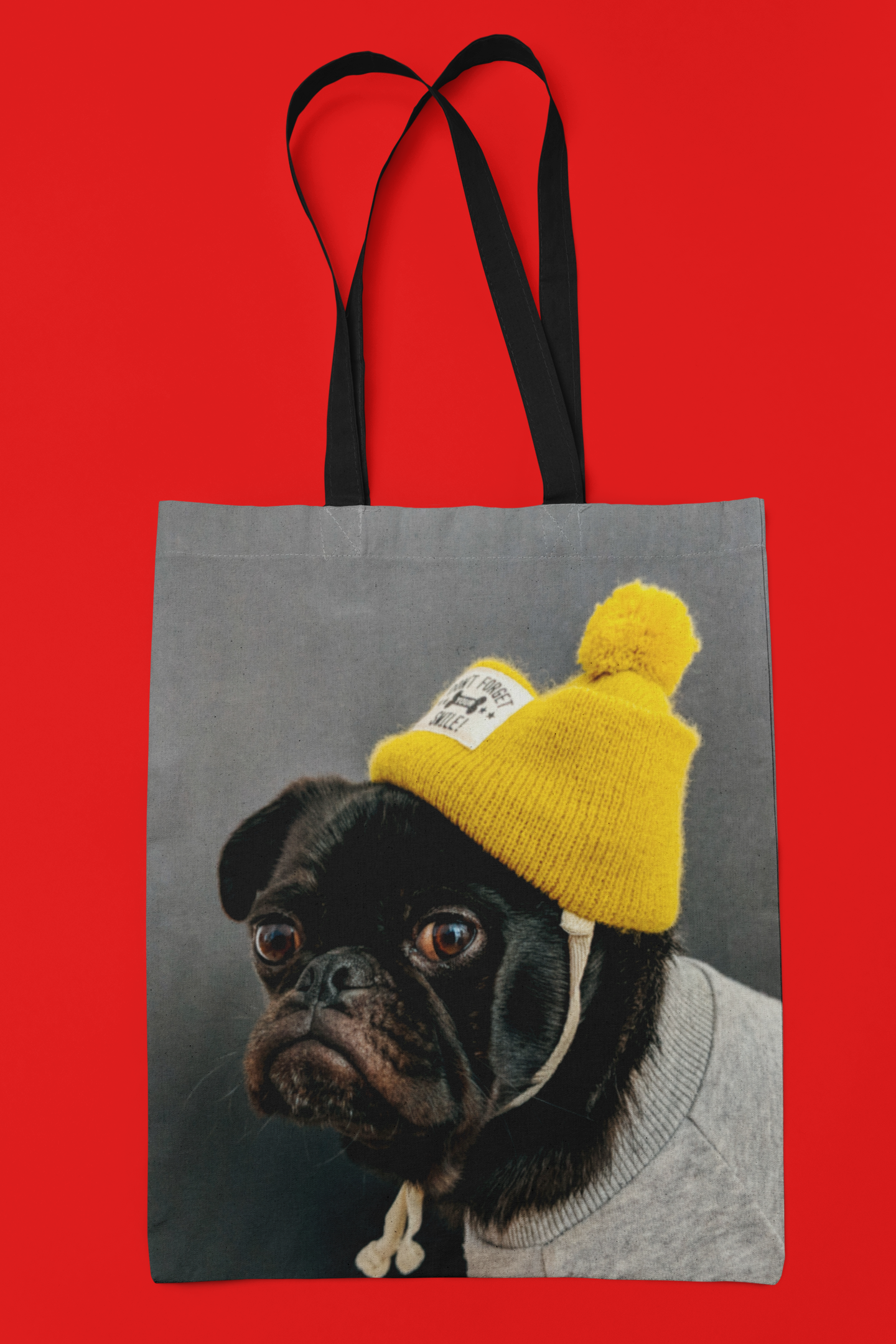 Pug in a Yellow Beanie Tote Bag